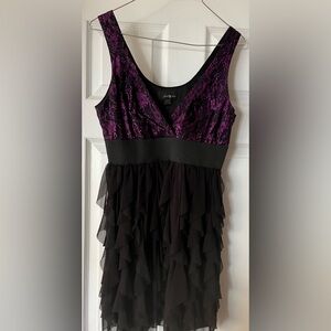 Twenty-One Black Lace Purple Top Party Dress Black Ruffle Skirt